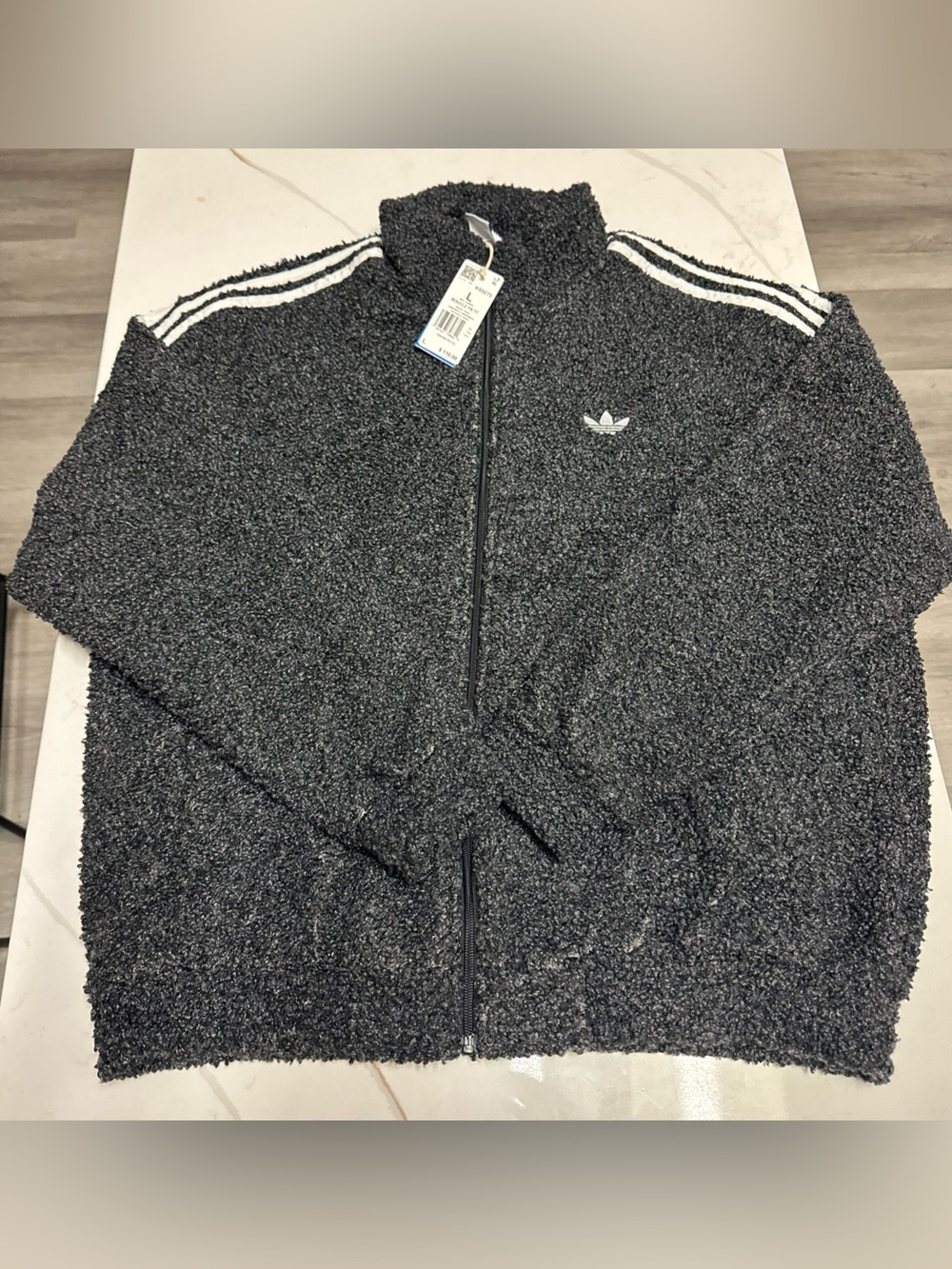 Adidas Originals Boucle FB TT Track Jacket Sz L Black  Sherpa Fleece KS5275 NEW